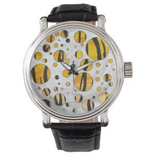 Polka Dot Tiger Black and Orange Print Watch