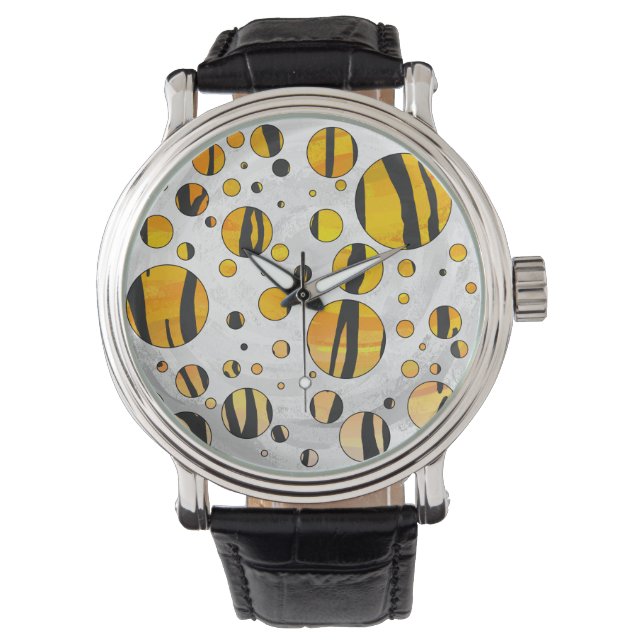 Polka Dot Tiger Black and Orange Print Watch (Front)