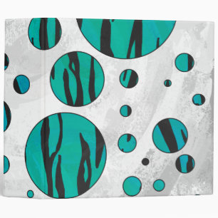 Polka Dot Tiger Black and Teal Print 3 Ring Binder