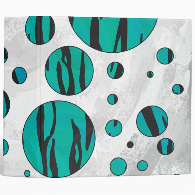 Polka Dot Tiger Black and Teal Print 3 Ring Binder (Front/Spine)