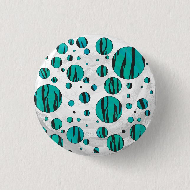 Polka Dot Tiger Black and Teal Print Button (Front)