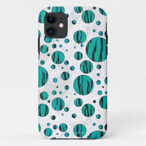 Polka Dot Tiger Black and Teal Print iPhone 11 Case
