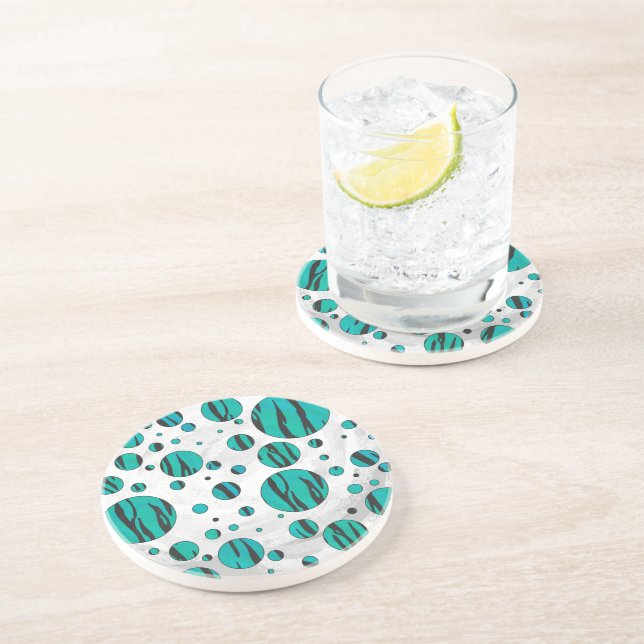 Polka Dot Tiger Black and Teal Print Coaster (Side)