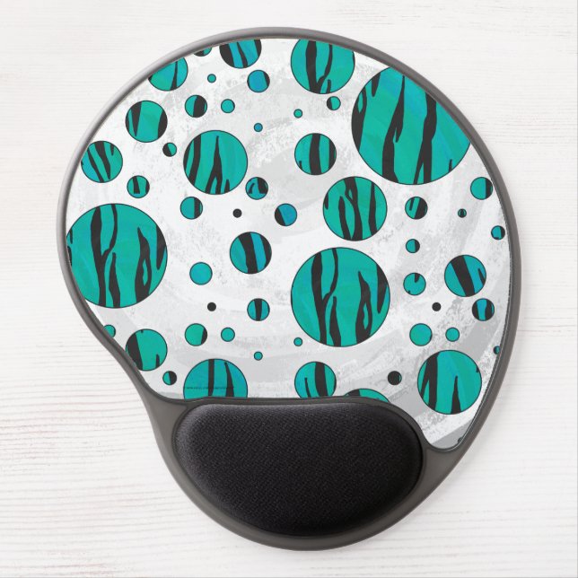 Polka Dot Tiger Black and Teal Print Gel Mouse Pad (Front)