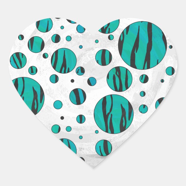 Polka Dot Tiger Black and Teal Print Heart Sticker (Front)