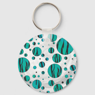 Polka Dot Tiger Black and Teal Print Keychain