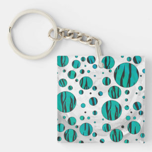 Polka Dot Tiger Black and Teal Print Keychain