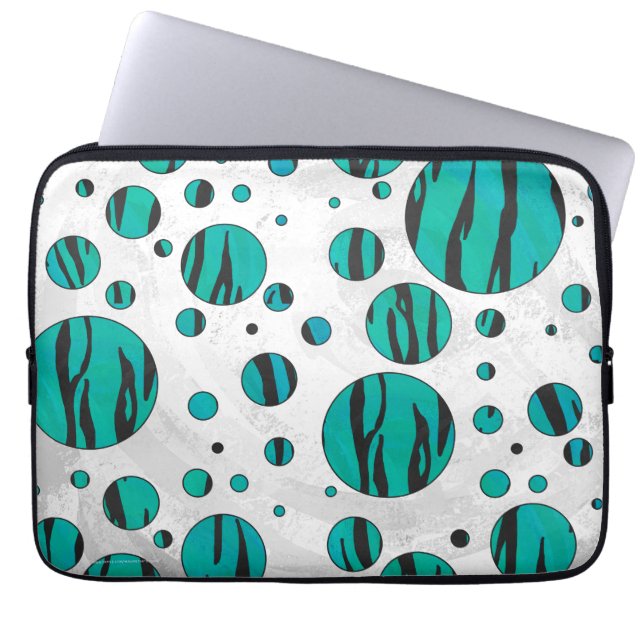 Polka Dot Tiger Black and Teal Print Laptop Sleeve (Front)