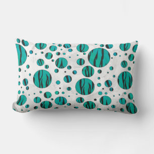 Polka Dot Tiger Black and Teal Print Lumbar Pillow