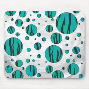 Polka Dot Tiger Black and Teal Print Mouse Pad