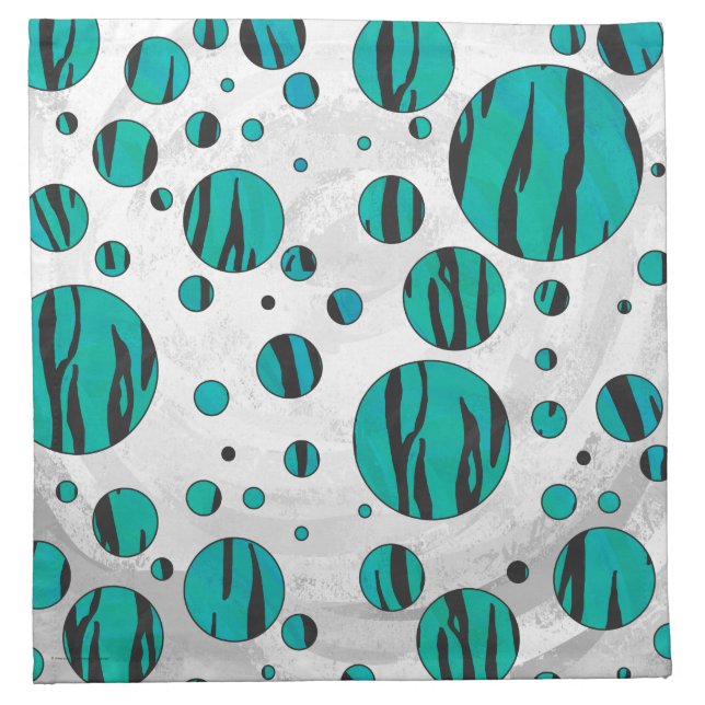 Polka Dot Tiger Black and Teal Print Napkin (Front)