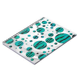 Polka Dot Tiger Black and Teal Print Notebook