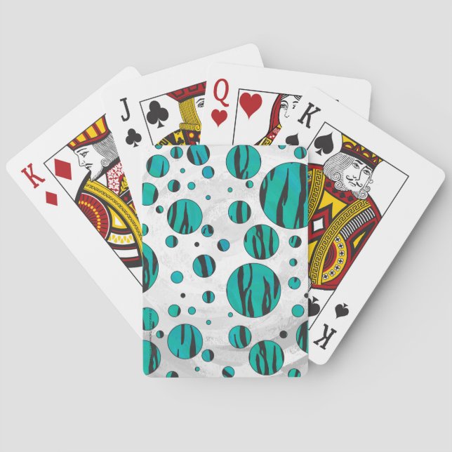 Polka Dot Tiger Black and Teal Print Poker Cards (Back)