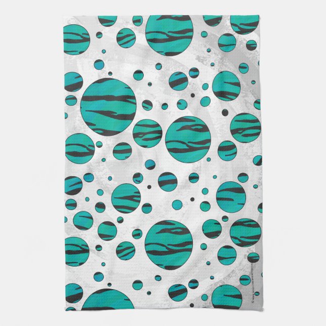Polka Dot Tiger Black and Teal Print Towel (Vertical)