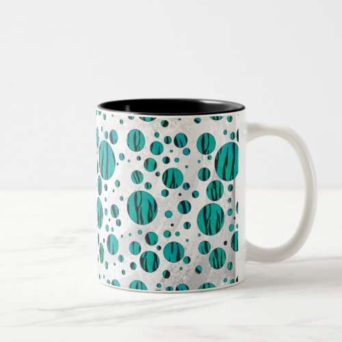 Polka Dot Tiger Black and Teal Print Two_Tone Coffee Mug