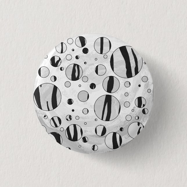 Polka Dot Tiger Black and White Print Button (Front)