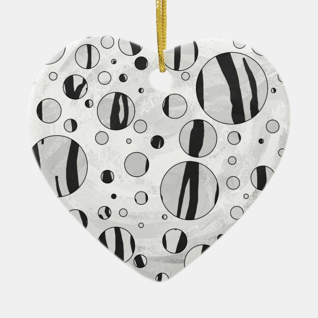 Polka Dot Tiger Black and White Print Ceramic Ornament (Front)