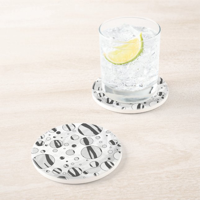 Polka Dot Tiger Black and White Print Coaster (Side)