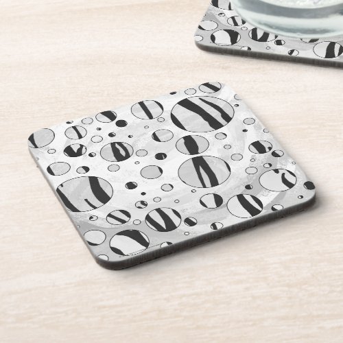 Polka Dot Tiger Black and White Print Drink Coaster