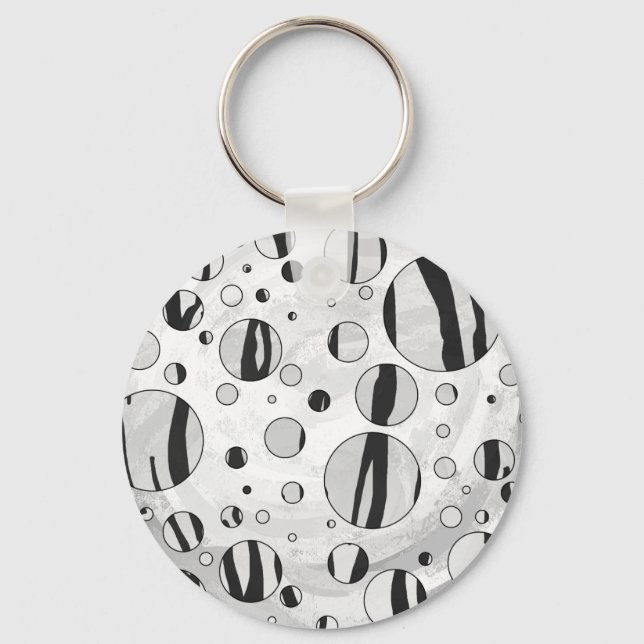 Polka Dot Tiger Black and White Print Keychain (Front)