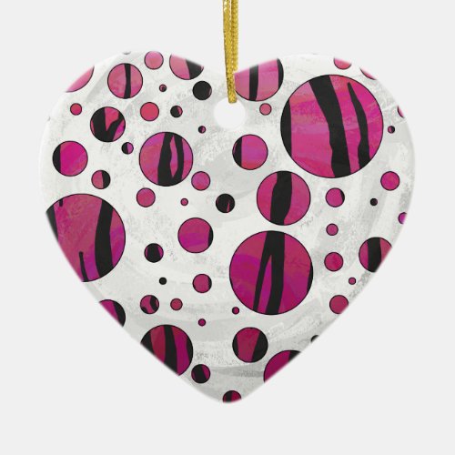 Polka Dot Tiger Hot Pink and Black Print Ceramic Ornament