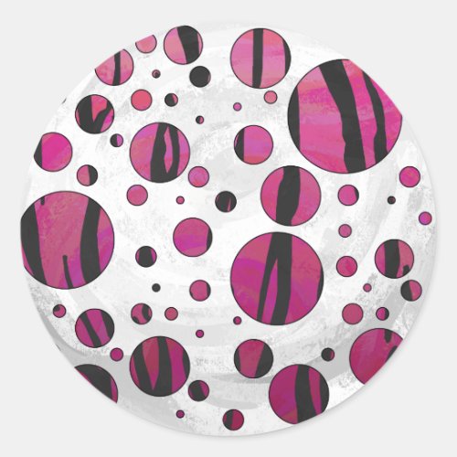 Polka Dot Tiger Hot Pink and Black Print Classic Round Sticker