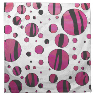 Polka Dot Tiger Hot Pink and Black Print Cloth Napkin