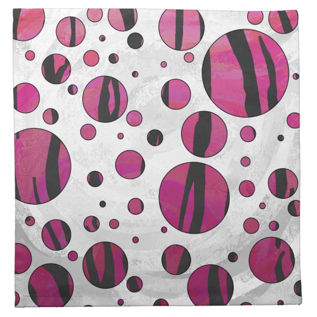 Polka Dot Tiger Hot Pink and Black Print Cloth Napkin (Front)
