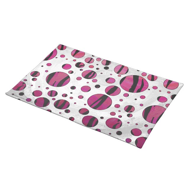 Polka Dot Tiger Hot Pink and Black Print Cloth Placemat (On Table)