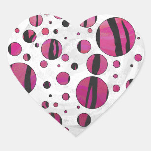 Polka Dot Tiger Hot Pink and Black Print Heart Sticker