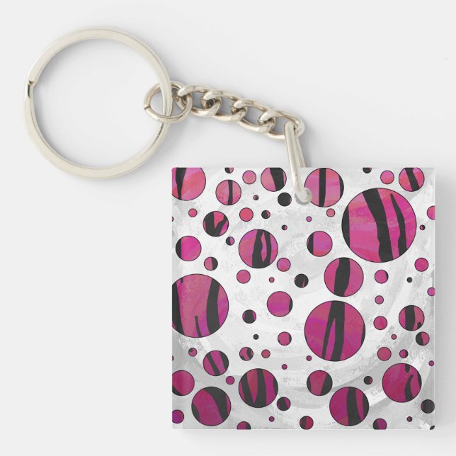 Polka Dot Tiger Hot Pink and Black Print Keychain (Front)