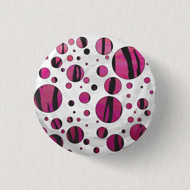 Polka Dot Tiger Hot Pink and Black Print Pinback Button (Front)