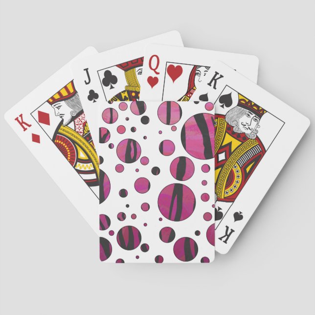 Polka Dot Tiger Hot Pink and Black Print Poker Cards (Back)