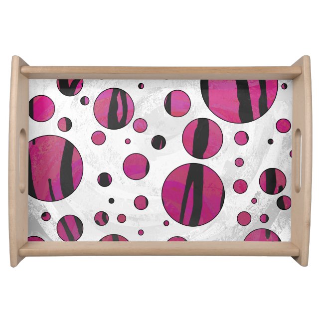 Polka Dot Tiger Hot Pink and Black Print Serving Tray (Front)