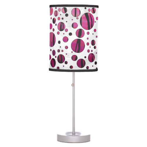 Polka Dot Tiger Hot Pink and Black Print Table Lamp