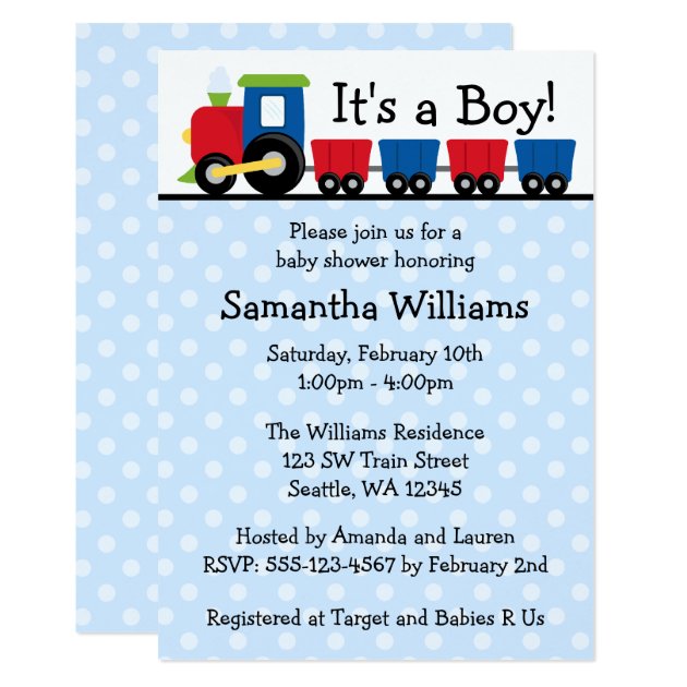 Polka Dot Train Boy Baby Shower Invitation