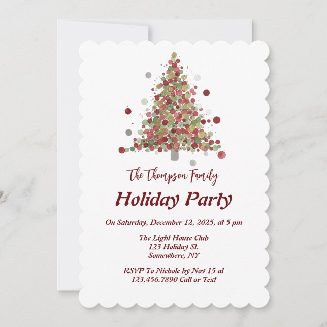 Polka Dot Tree Christmas Holiday Party Invitation (Front)