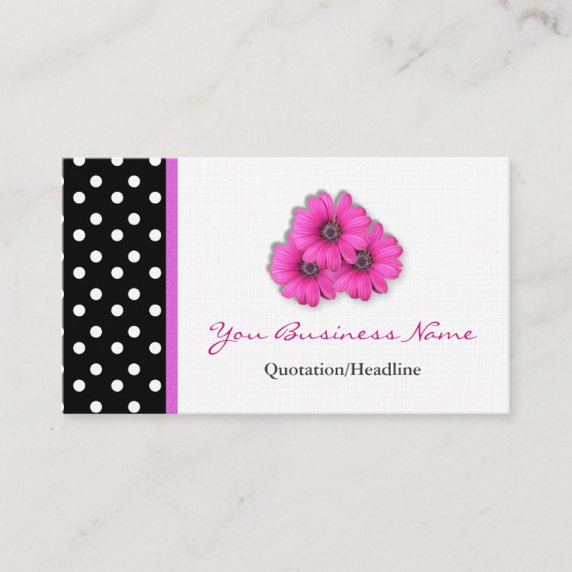 Polka Dot  Trimmed Flower Business Cards (Front)