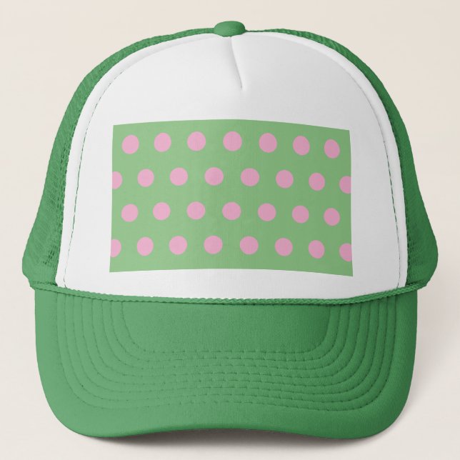 Polka Dot Trucker Hat (Sage Green & Pastel Pink) (Front)
