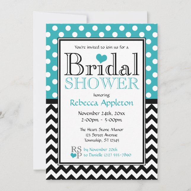 Polka Dot Turquoise & Chevron Bridal Shower Invitation (Front)