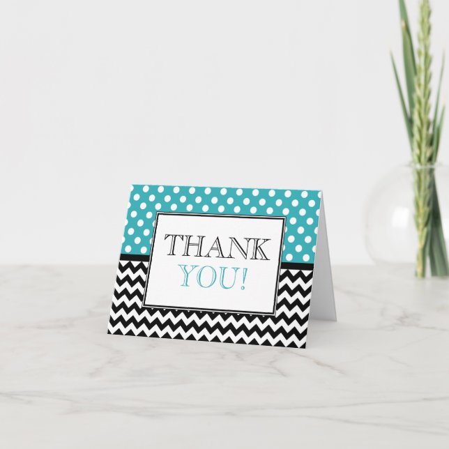 Polka Dot Turquoise & Chevron Thank You Card (Front)