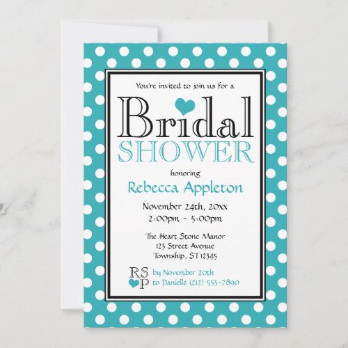 Polka Dot Turquoise Heart Bridal Shower Invitation