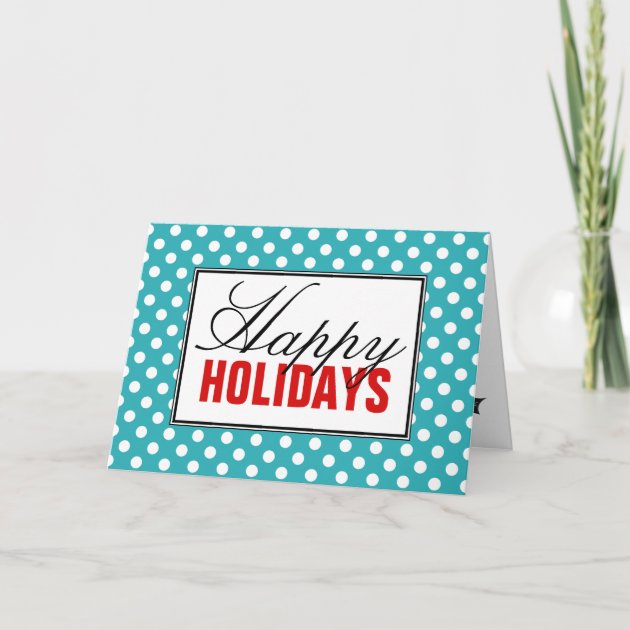 Polka Dot Turquoise With Red Happy Holidays Invitation