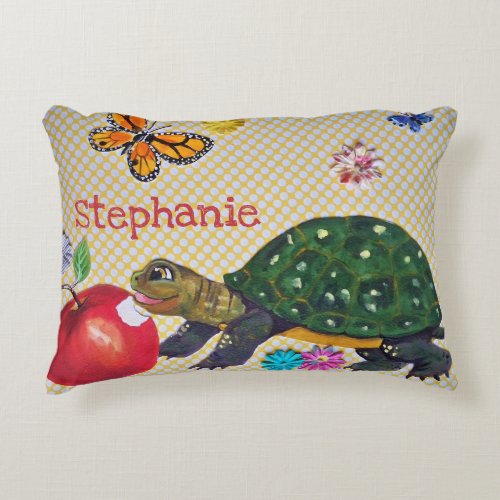 Polka Dot Turtle Design Custom Shabby Chic  Accent Pillow