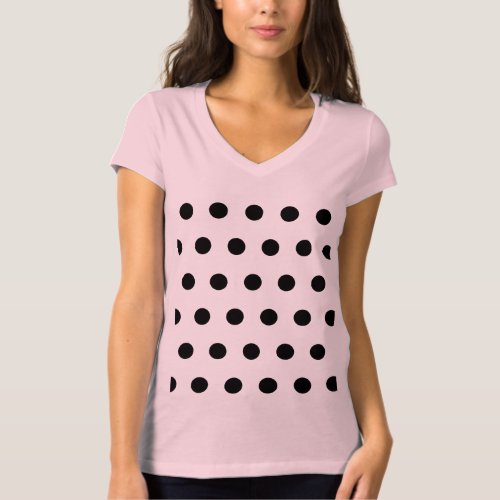 Polka Dot V_Neck T_Shirt Pink  Black