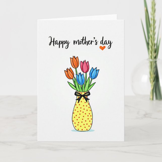 Polka Dot Vase Mothers Day Card (Front)
