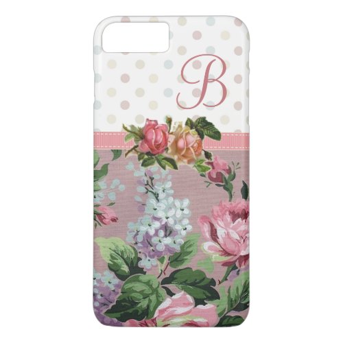 Polka Dot Vintage Floral Rose Monogram iPhone 8 Plus7 Plus Case