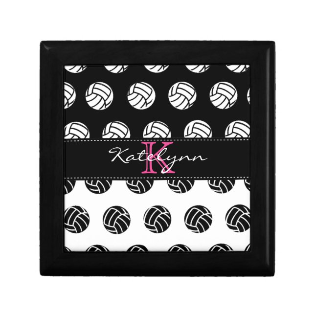 Polka Dot Volleyball Custom Monogram Keepsake Box (Front)