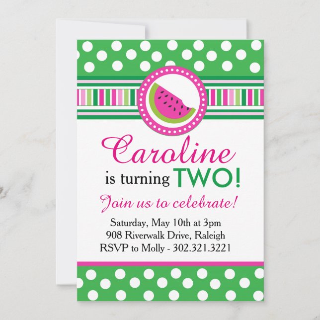 Polka Dot Watermelon Party Invitation (Pink/Green) (Front)