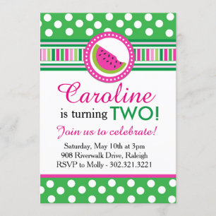 Polka Dot Watermelon Party Invitation (Pink/Green)